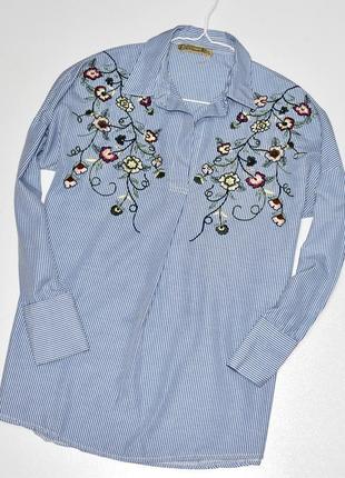 Savoir collection красивая рубашка в полоску свободного кроя с вышивкой