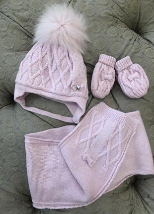 Дитячий набір для дівчинки шапка, шарф, перчатки фірми barbaras (польща)2 фото