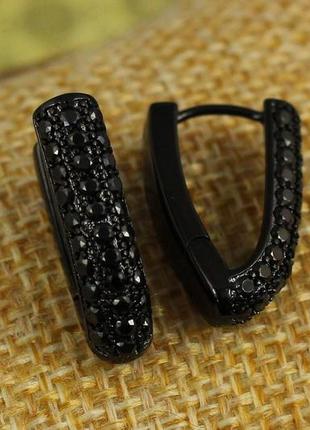 Сережки xuping jewelry широка доріжка з камінців чорне покриття блек ган 2.1 см2 фото
