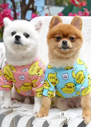 Трикотажный комбинезон пижама для щенков, маленьких собак и кошек с утятами розовая a02603 фото