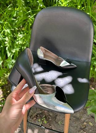 Эксклюзивные туфли лодочки из натуральной итальянской кожи и замша женские на каблуке с бантиком5 фото