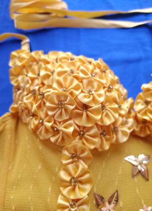 Жіночий ексклюзивний сексуальний пеньюар жовтого кольору вишитий бісером і квітами піжама ночнушка4 фото