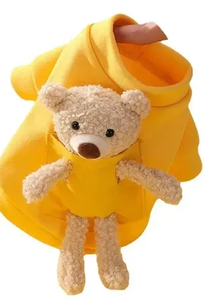 Свитер желтый для животных с плюшевым медведем в кармане, кофточка для собак. щенков и котов m0630