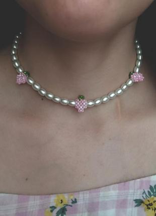 Ожерелье из стеклянных жемчуга и бисера3 фото