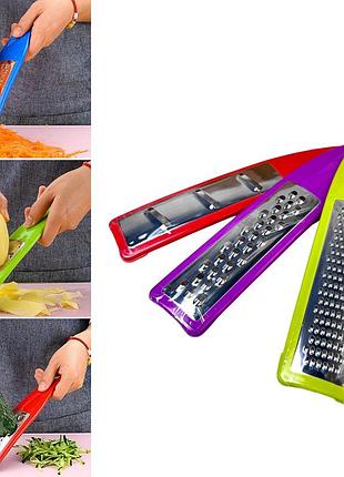 Набір із 3 портативних кухонних терок із нержавіючої сталі на пластиковій основі (дрібна, крупна та слайсер)