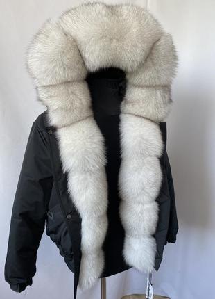 Женская зимняя куртка, бомбер с мехом финского песца вуаль, 42-56 размеры4 фото