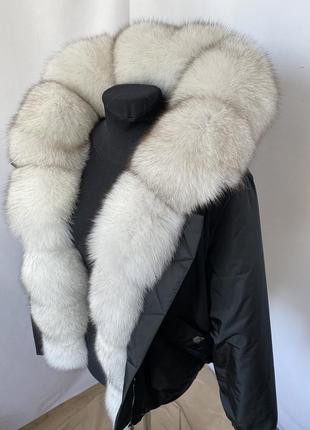 Женская зимняя куртка, бомбер с мехом финского песца вуаль, 42-56 размеры8 фото