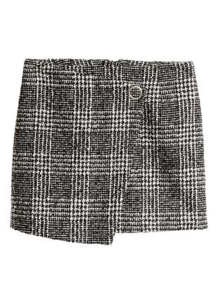 Плотная шерстяная юбка на запах h&m зимняя мини юбка в клетку принц уэльский2 фото