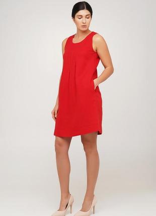 Льняное красное платье з кружевной вставкой1 фото