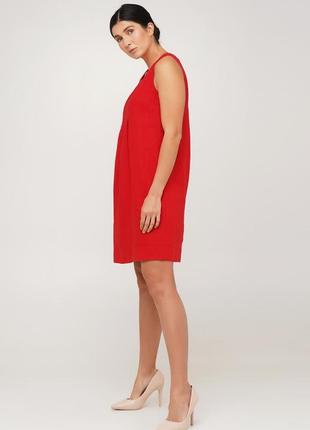 Льняное красное платье з кружевной вставкой3 фото