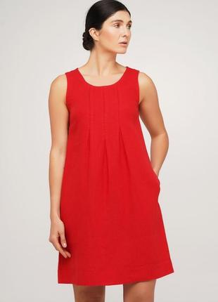 Льняное красное платье з кружевной вставкой4 фото