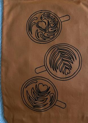 Еко сумка шоппер торба @don.bacon помаранчева три чашки кави латте-арт5 фото