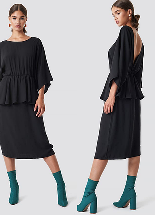 Брендовое черное женское платья миди с открытой спиной na-kd