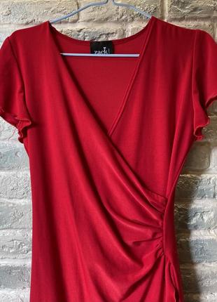 Платье, красное платье zack, легкое платье, v-образный вырез, с рюшкой7 фото