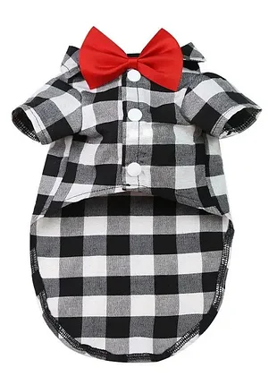 Праздничная одежда рубашка для котов и собак с красной бабочкой, черно - белая в клеточку m1080