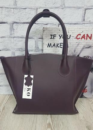 Сумка жіноча середня натуральна шкіра суперматовий баклажан 1670