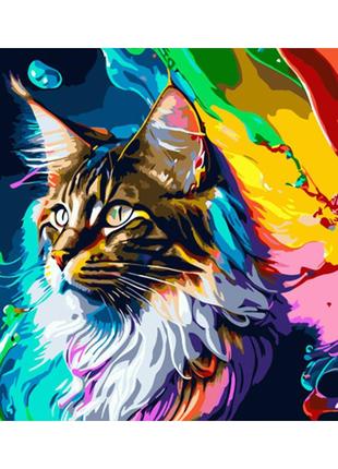 Картина по номерам strateg премиум разноцветный котик с лаком размером 40х50 см (gs1339)