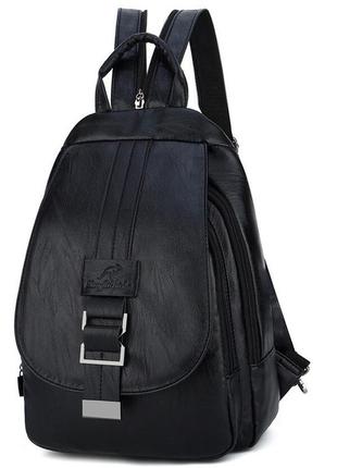 Женский кожаный чёрный стильный шикарный популярный недорогой модный рюкзак портфель2 фото