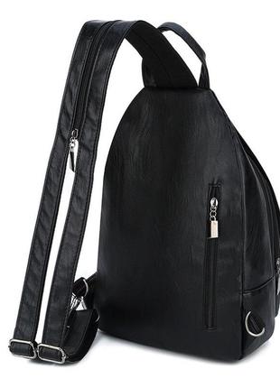 Женский кожаный чёрный стильный шикарный популярный недорогой модный рюкзак портфель3 фото