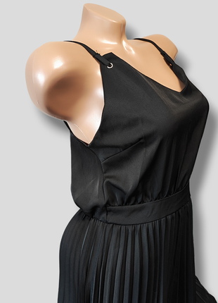 Женское платье миди плиссе на бретельках плисерированное платье черное платье3 фото