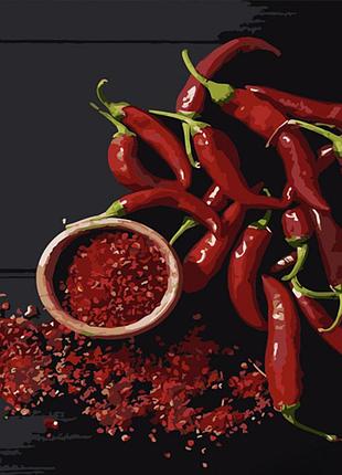 Картина за номерами  гострий перець з лаком  40х50 см (dy394)