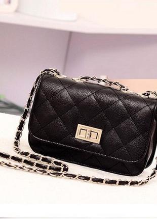 Женская чёрная кожаная жіноча шкіряна недорогая стильная мини сумочка клатч