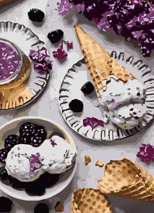 Картина за номерами strateg преміум морозиво та ожина з лаком розміром 40х50 см (gs1244)