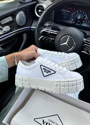 Женские кроссовки prada double wheel nylon gabardine white premium ⭐️ ⭐️