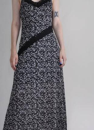Платье слип комбинация в бельевом стиле zara кружево макси длинное в пол цветы черное  сарафан topshop новое в сти6 фото