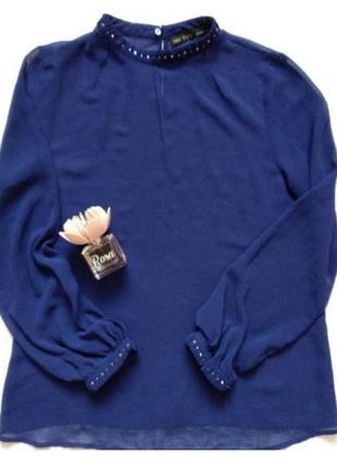 Повітряна шифонова блуза блузка з довгими рукавами і коміром стійкою