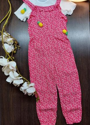 Дитячий літній набор комплект  комбінезон рожевий +футболка біла на дівчинку 4-5 р. primark2 фото
