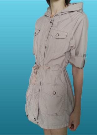Легкое хлопковое бежевое платье/удлиненная ветровка с капюшоном/летняя курточка с коротким рукавом4 фото