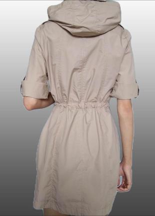 Легкое хлопковое бежевое платье/удлиненная ветровка с капюшоном/летняя курточка с коротким рукавом5 фото