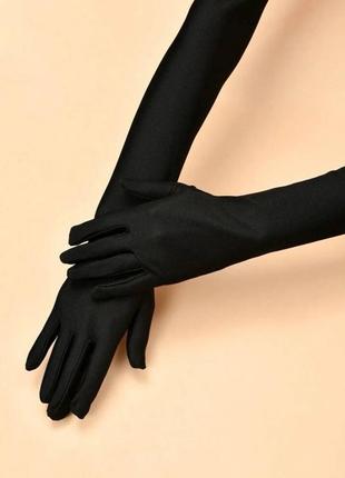 Перчатки рукавички черные атласные длинные тряпочные2 фото
