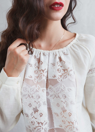 Високої якості блуза рубашка льон жіноча молочна вв167 україна