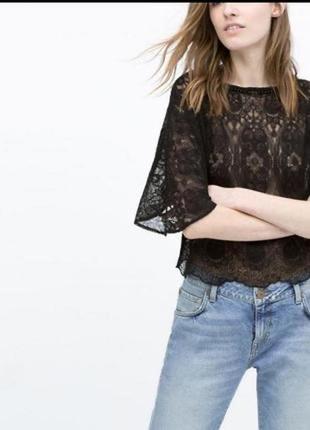 Zara мереживний топ блузка з прикрасою3 фото