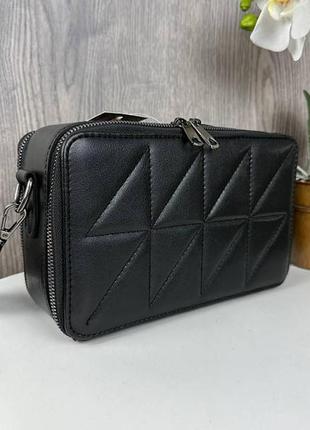 Женская стеганая сумочка клатч черный с черным3 фото