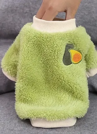 Теплый махровый свитер весна-осень для щенков, собак, кошек и котов "авокадо" зеленый m13904 фото