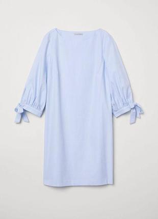 Блакитне плаття в смужку з рукавами-буфами zara, h&m