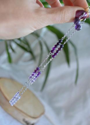 Сережки - ланцюжка фіолетові з аметистом і агатом 'градієнт'