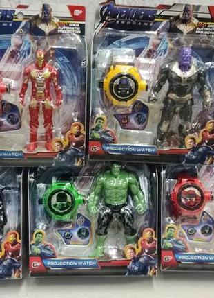 Набор игровая фигурка с детскими часами марвел, avengers, мстители, haowa, авангарс.
