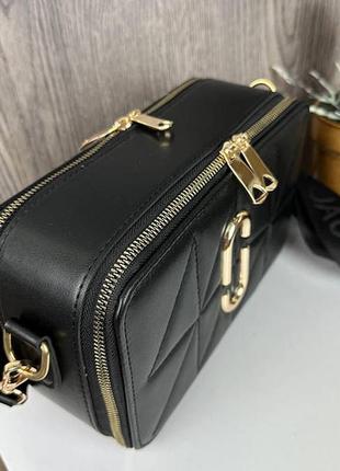 Женская стеганая сумочка клатч черный с золотым5 фото