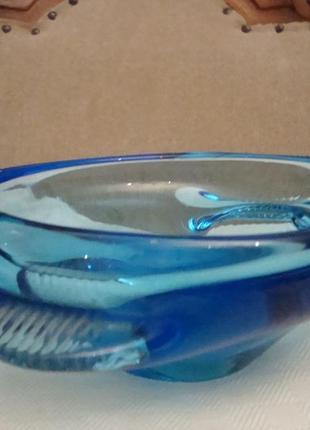 Пепельница синее цветное богемское стекло чехословакия