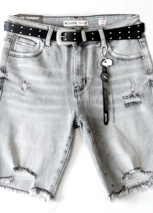 Женские джинсовые шорты с ремнем серые1 фото