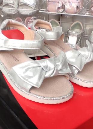 Босоножки сандалии для девочки серебро с бантиком для девочки7 фото