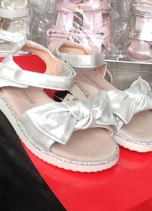 Босоножки сандалии для девочки серебро с бантиком для девочки