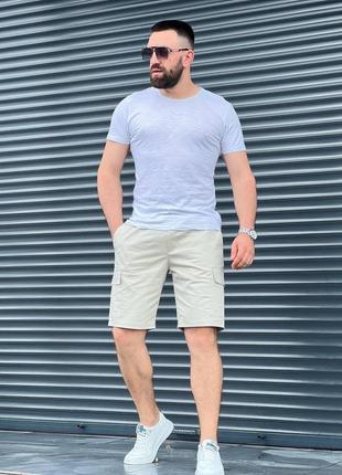 Стильные трикотажные шорты мужские летние на каждый день свободные  бежевые / шорты спортивные мужские4 фото