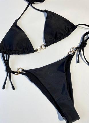 Купальник на зав’язках чашки трикутники і плавки. роздільний купальник с зав'язками топ трикутники і плавки бразиліани на завʼязках