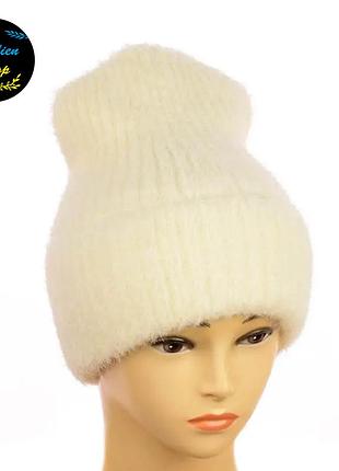 ● женская ангоровая шапка - ирма - молоко ●
