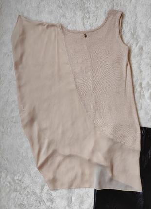 Бежевая персиковая длинная футболка туника асимметричная удлиненная блуза шифон платье майка стрейч8 фото